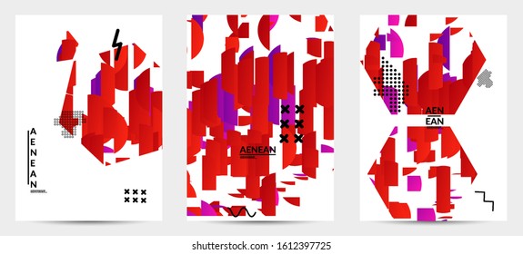 Abstract vector templates with geometric shapes filled with bright colored stripes. Digital hi tech visualization as global information design for marketing technology. Bid data industrial analyses.
