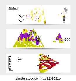Abstract vector templates with geometric shapes filled with bright colored stripes. Digital hi tech visualization as global information design for marketing technology. Bid data industrial analyses.