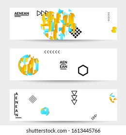 Abstract vector templates with geometric shapes filled with bright colored stripes. Digital hi tech visualization as global information design for marketing technology. Bid data industrial analyses.