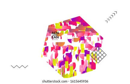 Abstract vector templates with geometric shapes filled with bright colored stripes. Digital hi tech visualization as global information design for marketing technology. Bid data industrial analyses.