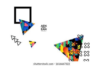 Abstract vector templates with geometric shapes filled with bright colored stripes. Digital hi tech visualization as global information design for marketing technology. Bid data industrial analyses.