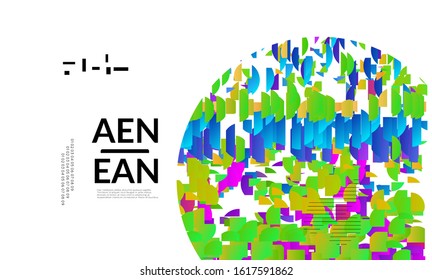 Abstract vector templates with geometric shapes filled with bright colored stripes. Digital hi tech visualization as global information design for marketing technology. Bid data industrial analyses.