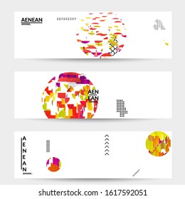 Abstract vector templates with geometric shapes filled with bright colored stripes. Digital hi tech visualization as global information design for marketing technology. Bid data industrial analyses.
