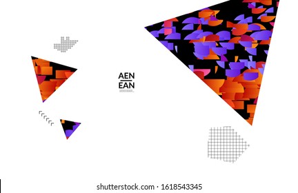 Abstract vector templates with geometric shapes filled with bright colored stripes. Digital hi tech visualization as global information design for marketing technology. Bid data industrial analyses.