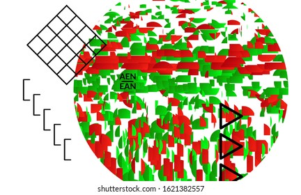 Abstract vector templates with geometric shapes filled with bright colored stripes. Digital hi tech visualization as global information design for marketing technology. Bid data industrial analyses.
