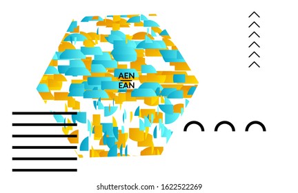 Abstract vector templates with geometric shapes filled with bright colored stripes. Digital hi tech visualization as global information design for marketing technology. Bid data industrial analyses.