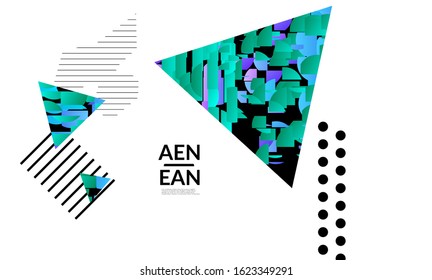 Abstract vector templates with geometric shapes filled with bright colored stripes. Digital hi tech visualization as global information design for marketing technology. Bid data industrial analyses.
