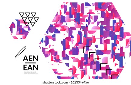 Abstract vector templates with geometric shapes filled with bright colored stripes. Digital hi tech visualization as global information design for marketing technology. Bid data industrial analyses.