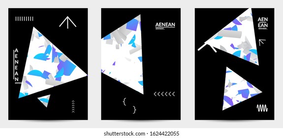 Abstract vector templates with geometric shapes filled with bright colored stripes. Digital hi tech visualization as global information design for marketing technology. Bid data industrial analyses.
