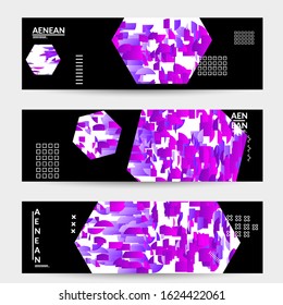 Abstract vector templates with geometric shapes filled with bright colored stripes. Digital hi tech visualization as global information design for marketing technology. Bid data industrial analyses.