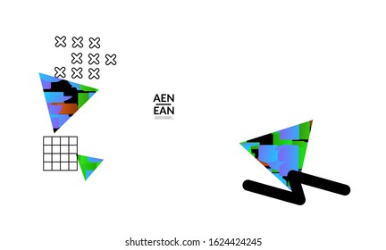 Abstract vector templates with geometric shapes filled with bright colored stripes. Digital hi tech visualization as global information design for marketing technology. Bid data industrial analyses.