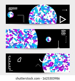 Abstract vector templates with geometric shapes filled with bright colored stripes. Digital hi tech visualization as global information design for marketing technology. Bid data industrial analyses.