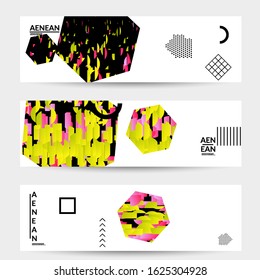 Abstract vector templates with geometric shapes filled with bright colored stripes. Digital hi tech visualization as global information design for marketing technology. Bid data industrial analyses.