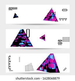 Abstract vector templates with geometric shapes filled with bright colored stripes. Digital hi tech visualization as global information design for marketing technology. Bid data industrial analyses.