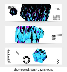Abstract vector templates with geometric shapes filled with bright colored stripes. Digital hi tech visualization as global information design for marketing technology. Bid data industrial analyses.