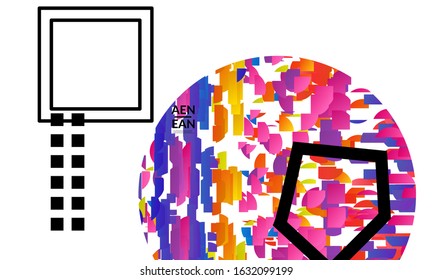 Abstract vector templates with geometric shapes filled with bright colored stripes. Digital hi tech visualization as global information design for marketing technology. Bid data industrial analyses.