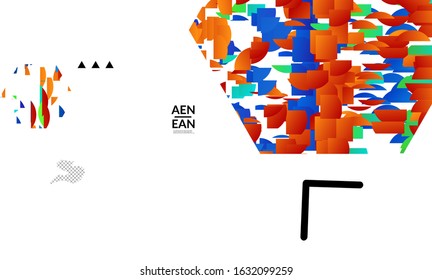 Abstract vector templates with geometric shapes filled with bright colored stripes. Digital hi tech visualization as global information design for marketing technology. Bid data industrial analyses.
