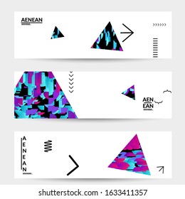 Abstract vector templates with geometric shapes filled with bright colored stripes. Digital hi tech visualization as global information design for marketing technology. Bid data industrial analyses.
