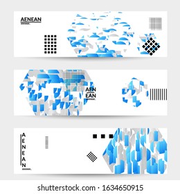 Abstract vector templates with geometric shapes filled with bright colored stripes. Digital hi tech visualization as global information design for marketing technology. Bid data industrial analyses.