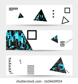 Abstract vector templates with geometric shapes filled with bright colored stripes. Digital hi tech visualization as global information design for marketing technology. Bid data industrial analyses.
