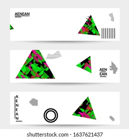 Abstract vector templates with geometric shapes filled with bright colored stripes. Digital hi tech visualization as global information design for marketing technology. Bid data industrial analyses.