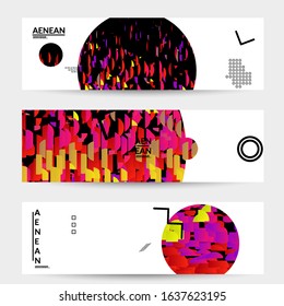 Abstract vector templates with geometric shapes filled with bright colored stripes. Digital hi tech visualization as global information design for marketing technology. Bid data industrial analyses.