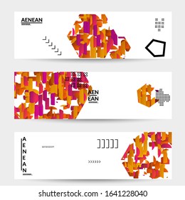Abstract vector templates with geometric shapes filled with bright colored stripes. Digital hi tech visualization as global information design for marketing technology. Bid data industrial analyses.