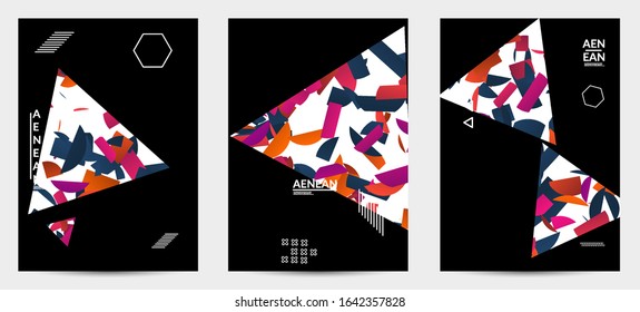 Plantillas vectoriales abstractas con formas geométricas rellenas de rayas de colores vivos. Visualización digital de alta tecnología como diseño de información global para tecnología de marketing. Análisis industrial de datos de pujas.