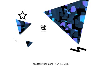 Abstract vector templates with geometric shapes filled with bright colored stripes. Digital hi tech visualization as global information design for marketing technology. Bid data industrial analyses.