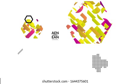 Abstract vector templates with geometric shapes filled with bright colored stripes. Digital hi tech visualization as global information design for marketing technology. Bid data industrial analyses.