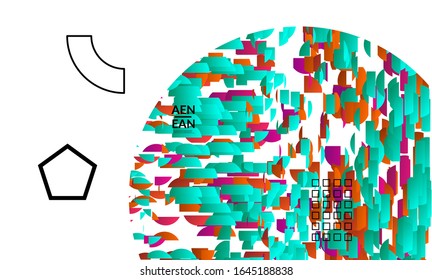 Abstract vector templates with geometric shapes filled with bright colored stripes. Digital hi tech visualization as global information design for marketing technology. Bid data industrial analyses.