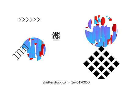 Abstract vector templates with geometric shapes filled with bright colored stripes. Digital hi tech visualization as global information design for marketing technology. Bid data industrial analyses.