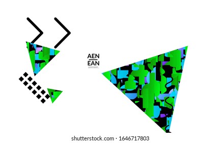 Abstract vector templates with geometric shapes filled with bright colored stripes. Digital hi tech visualization as global information design for marketing technology. Bid data industrial analyses.