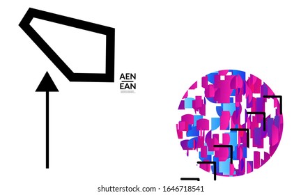Abstract vector templates with geometric shapes filled with bright colored stripes. Digital hi tech visualization as global information design for marketing technology. Bid data industrial analyses.