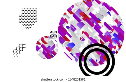 Abstract vector templates with geometric shapes filled with bright colored stripes. Digital hi tech visualization as global information design for marketing technology. Bid data industrial analyses.