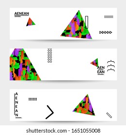 Abstract vector templates with geometric shapes filled with bright colored stripes. Digital hi tech visualization as global information design for marketing technology. Bid data industrial analyses.