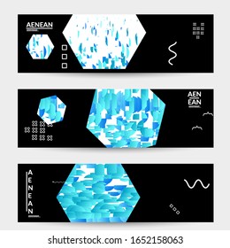 Abstract vector templates with geometric shapes filled with bright colored stripes. Digital hi tech visualization as global information design for marketing technology. Bid data industrial analyses.