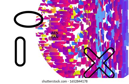 Abstract vector templates with geometric shapes filled with bright colored stripes. Digital hi tech visualization as global information design for marketing technology. Bid data industrial analyses.