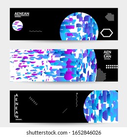 Plantillas vectoriales abstractas con formas geométricas rellenas de rayas de colores vivos. Visualización digital de alta tecnología como diseño de información global para tecnología de marketing. Análisis industrial de datos de pujas.