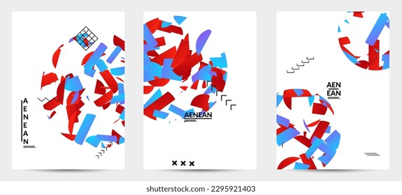 Abstract vector templates with geometric shapes filled with bright colored stripes. Digital hi tech visualization as global information design for marketing technology. Bid data industrial analyses.