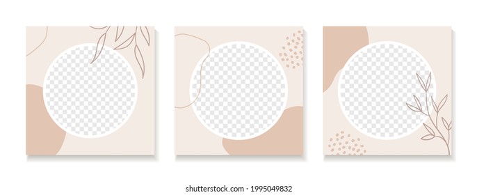 Plantillas abstractas de vectores para publicaciones en medios sociales. Montaje de diseño de flores orgánicas con lugar para fotos