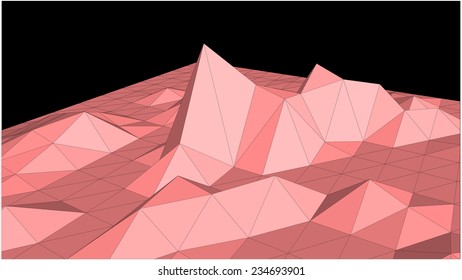 Abstract vector terrain in low-polygonal style against black background