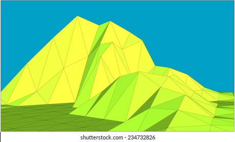 Abstract vector terrain in low-polygonal style against  blue background