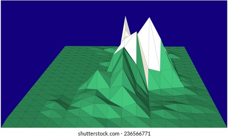 Abstract vector terrain in low-polygonal style against blue background