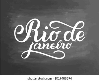 Abstract vector with text - Rio de janeiro. Vintage concept background, art template, logo, labels, layout, banner, card. Hand made typography word. Lettering poster on chalkboard textured background.