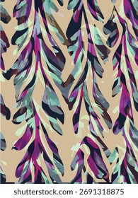 Abstract vector textile design, all-over seamless pattern with green, violet  tone color illustration, digital image printing factory