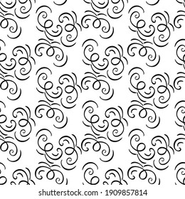 Abstrakte Vektorstruktur. Schwarz-Weiß. Kalligrafische Schwirle auf weißem Hintergrund.  Design für Verpackungspapier, Einladungen, Banner, Karten. 