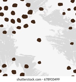 Abstract Vector texture in monochrome color. Seamless pattern with brush strokes and dots.