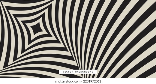 Abstract vector texture optical art style black curve line yellow background.