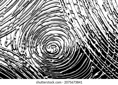 Abstract vector texture with round waves, black and white grunge textured effect background for design